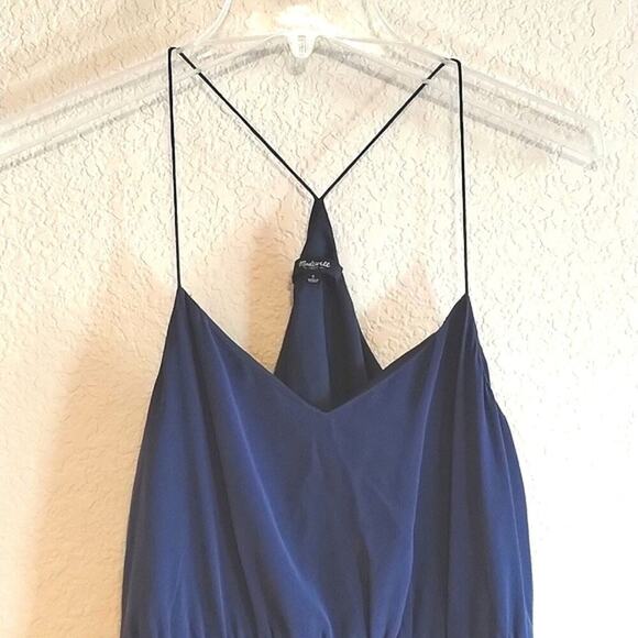 Madewell 100% Silk Starview Navy Blue Cami Slip Mini Dress 2 Spaghetti Straps - Picture 3 of 16